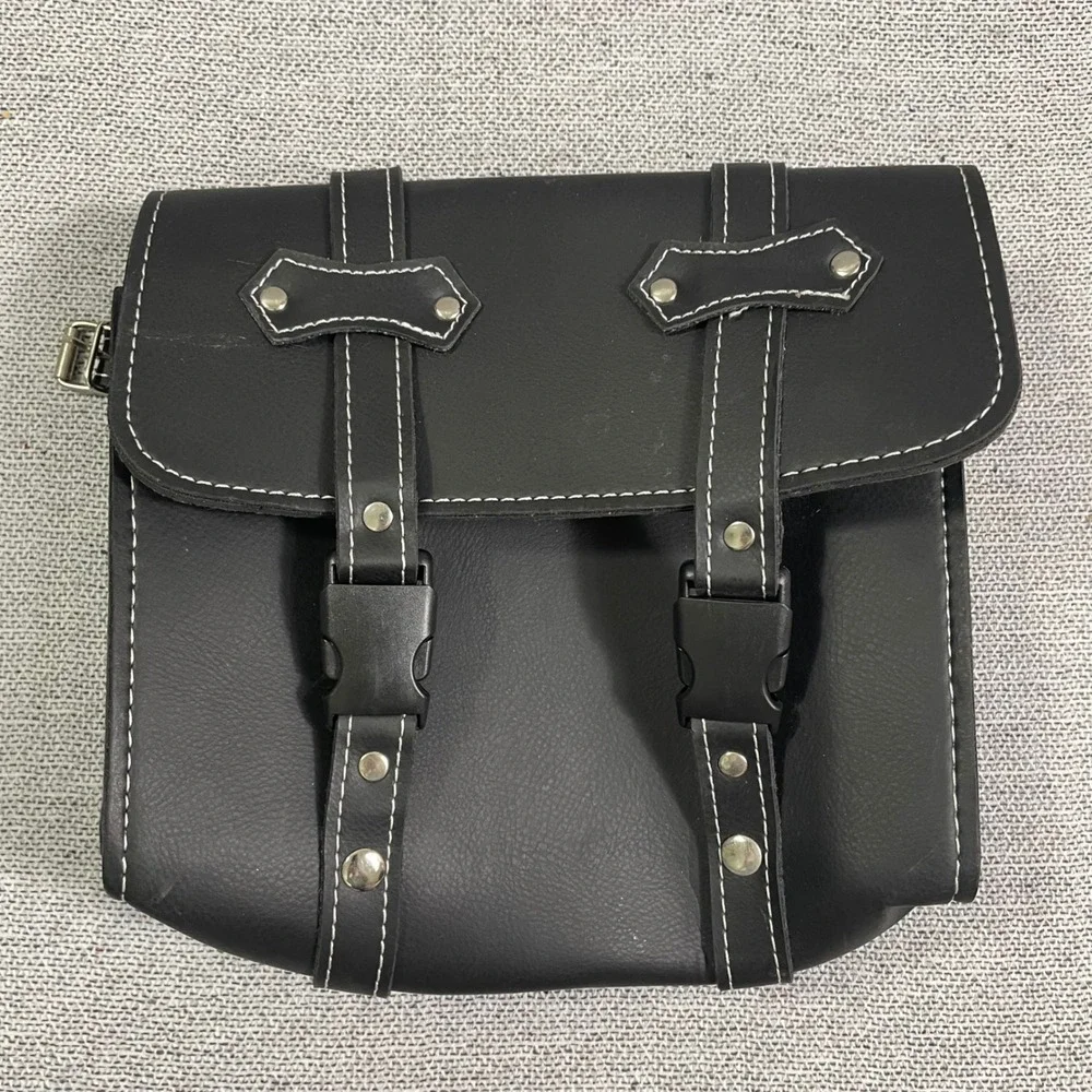 Universal Motorcycle Saddlebag Tool Bag Black Faux Leather Hard Shell Reinforced